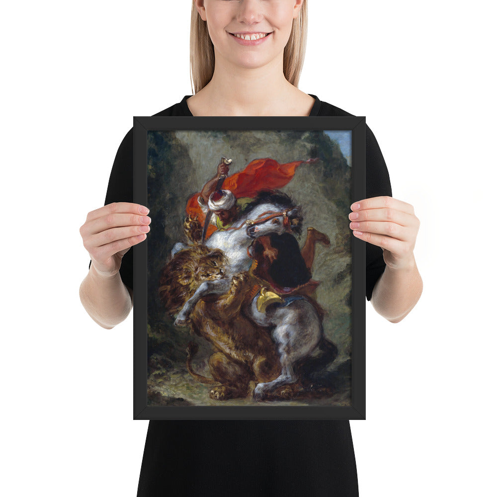 Arab Horseman Attacked by a Lion by Eugène Delacroix