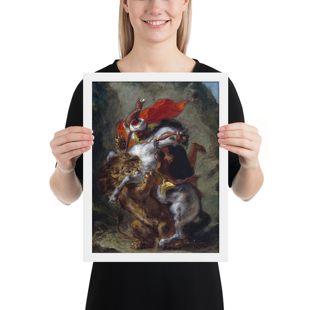 Arab Horseman Attacked by a Lion by Eugène Delacroix