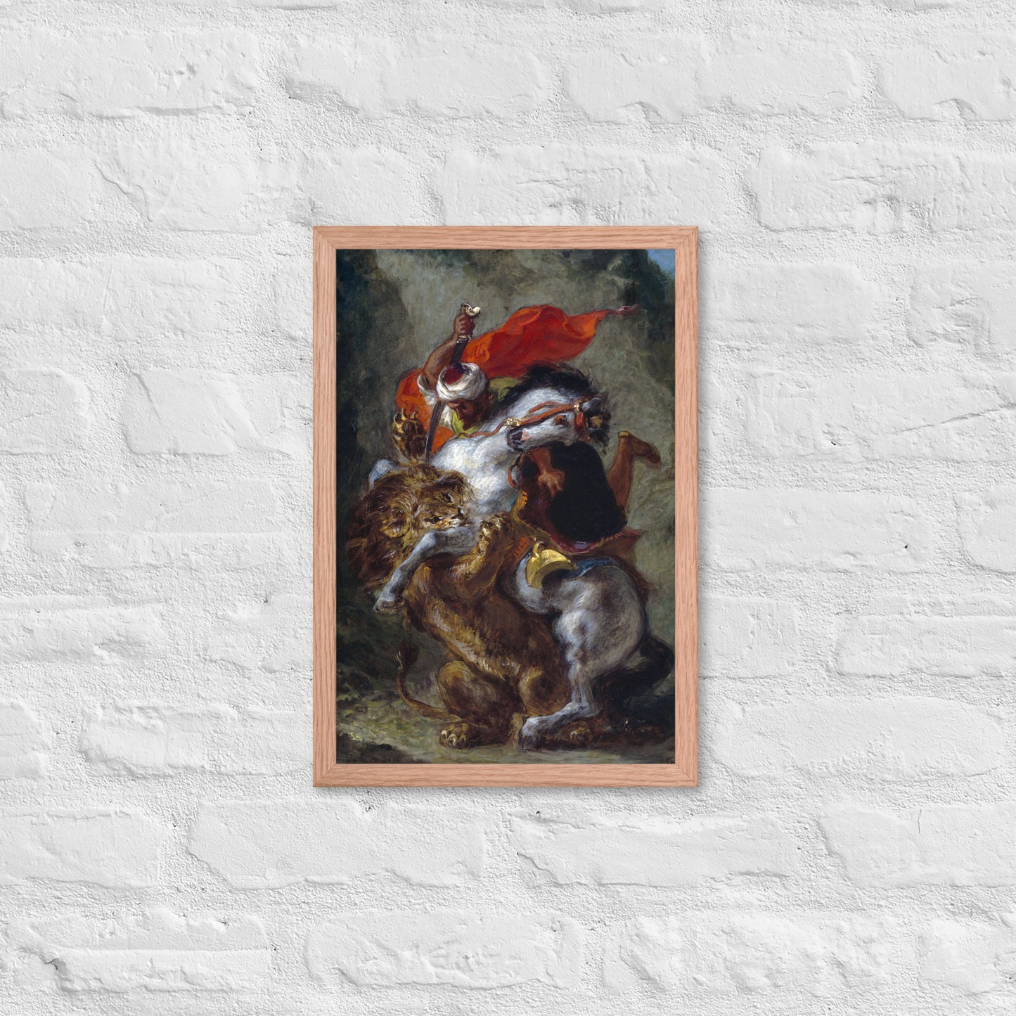 Arab Horseman Attacked by a Lion by Eugène Delacroix