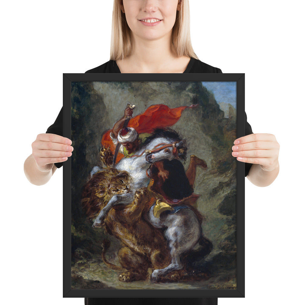 Arab Horseman Attacked by a Lion by Eugène Delacroix