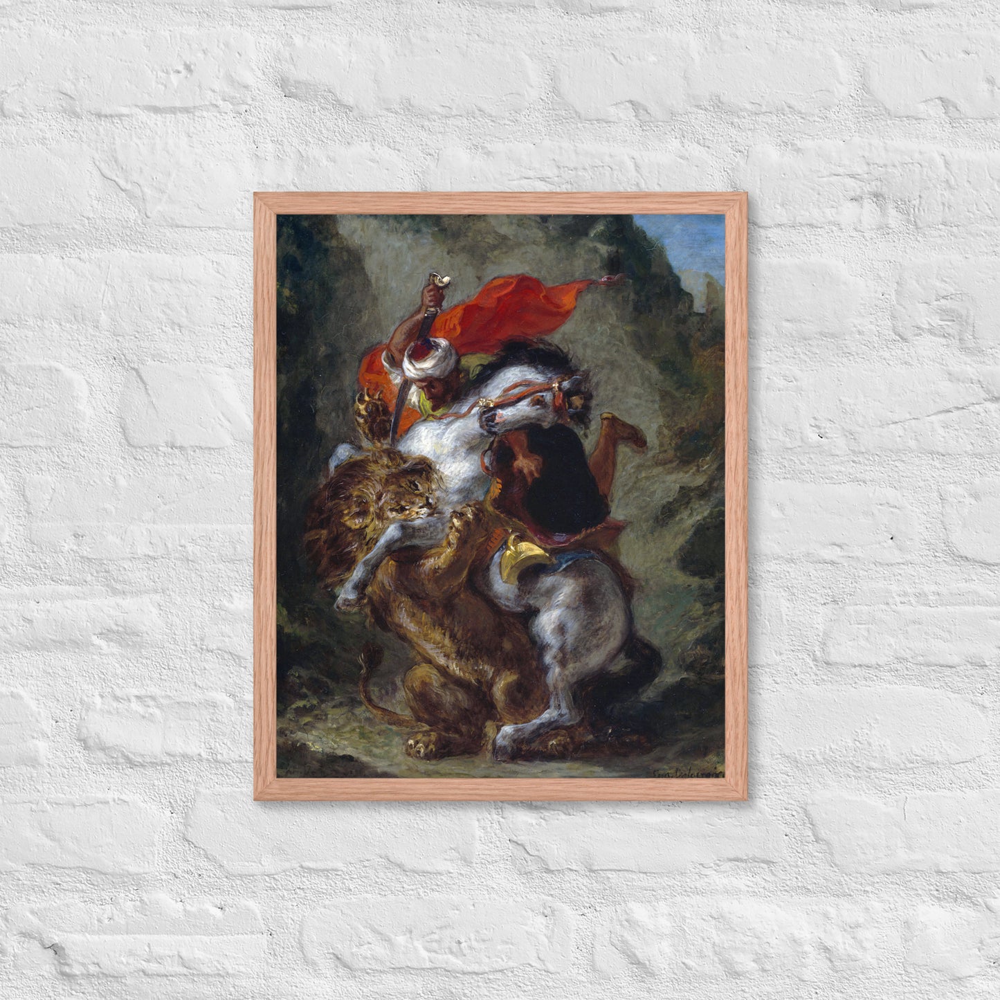 Arab Horseman Attacked by a Lion by Eugène Delacroix