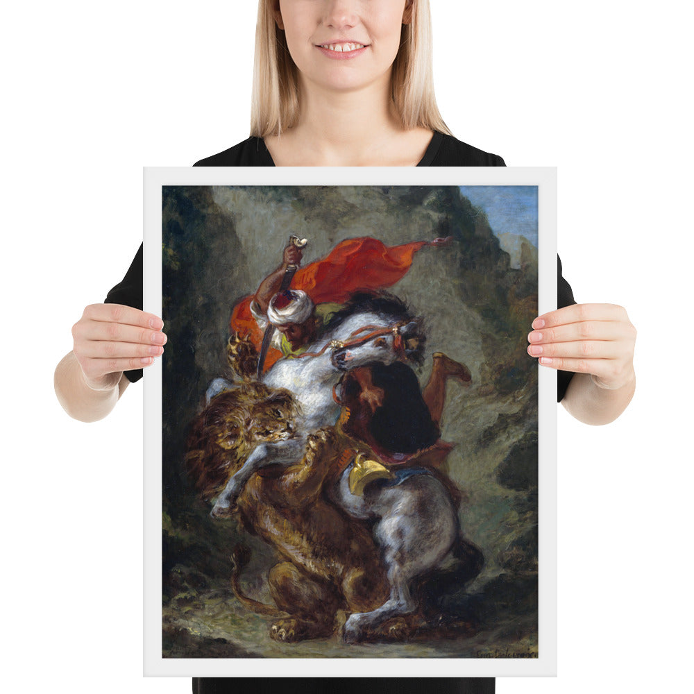 Arab Horseman Attacked by a Lion by Eugène Delacroix