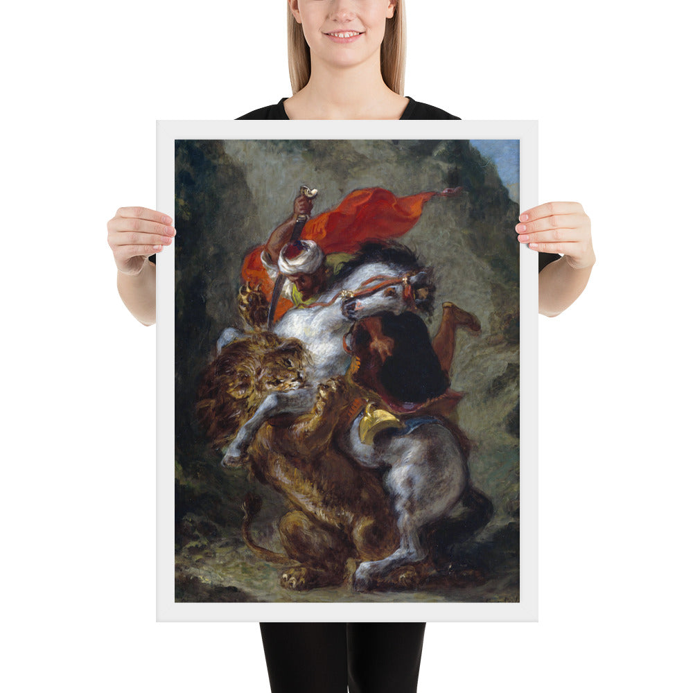 Arab Horseman Attacked by a Lion by Eugène Delacroix