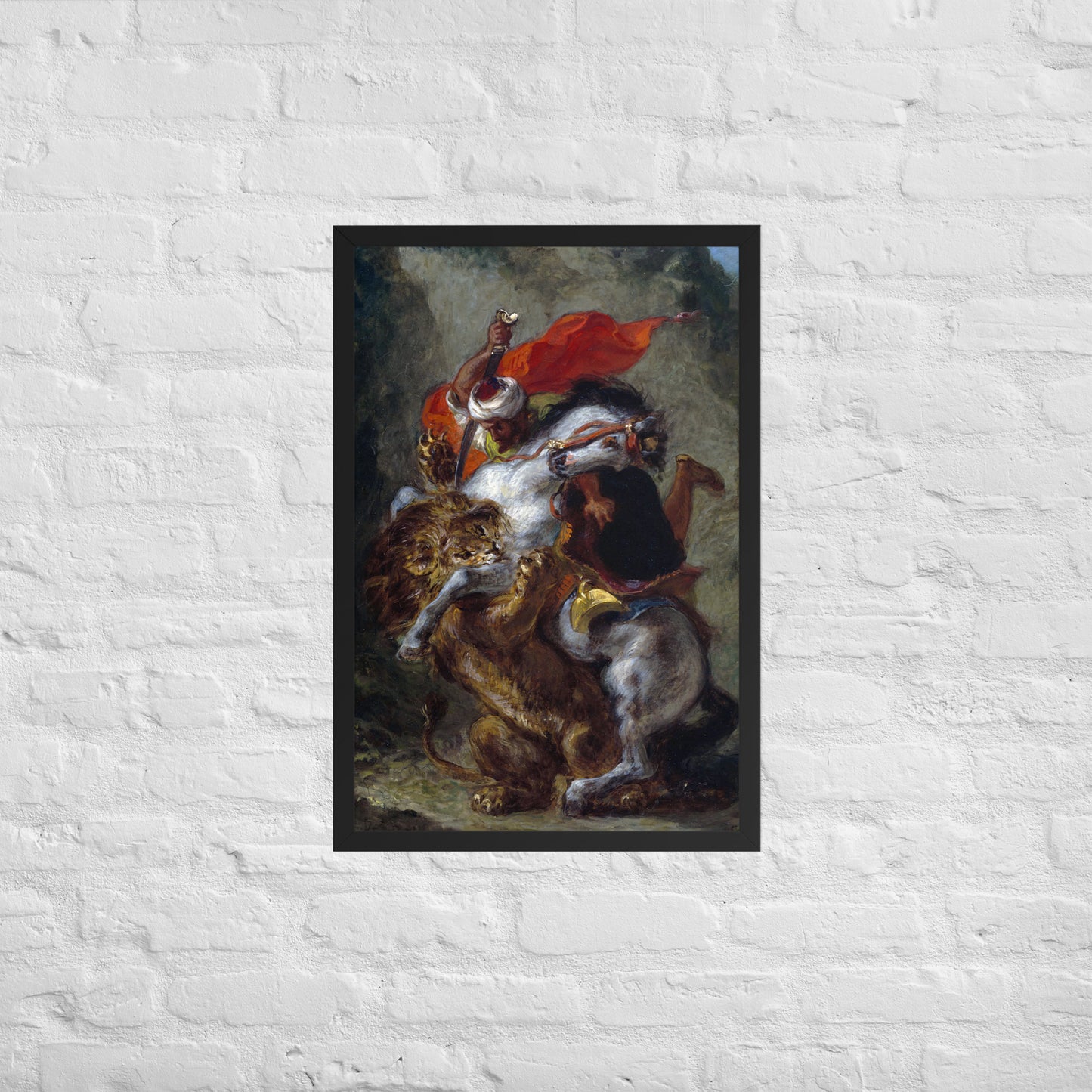 Arab Horseman Attacked by a Lion by Eugène Delacroix