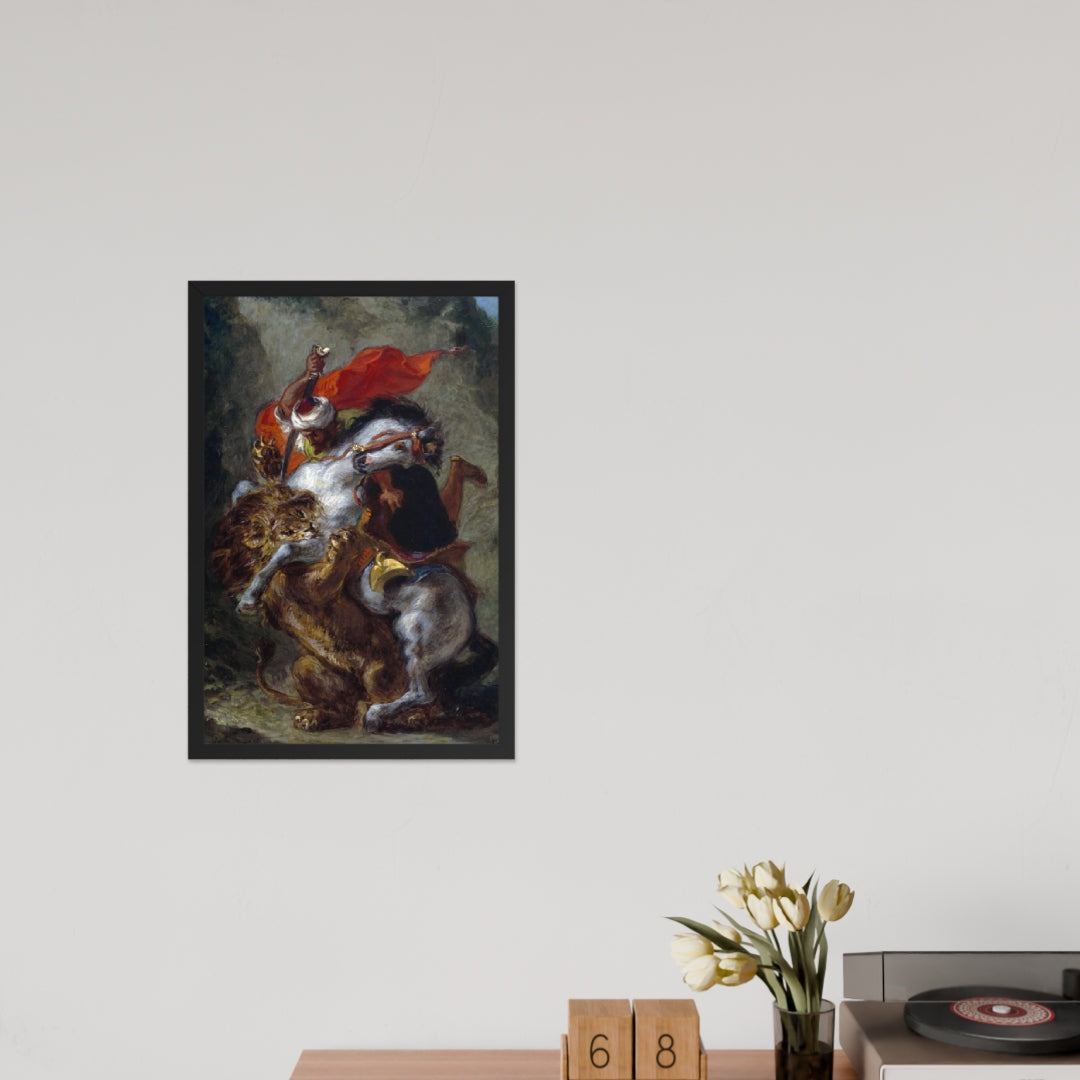 Arab Horseman Attacked by a Lion by Eugène Delacroix