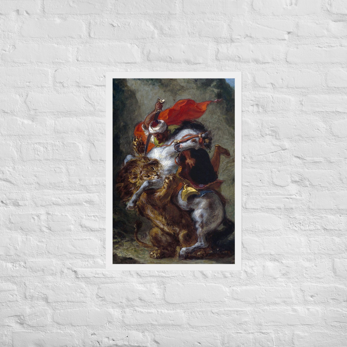 Arab Horseman Attacked by a Lion by Eugène Delacroix
