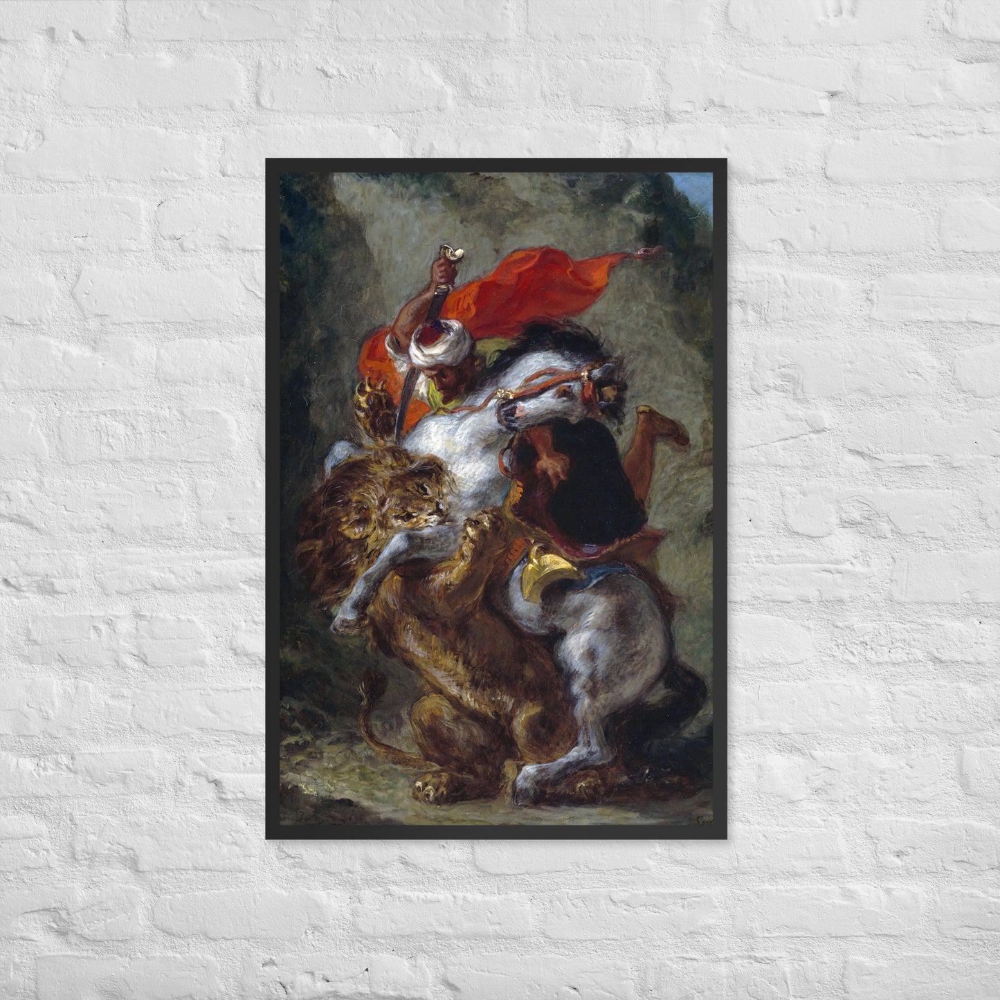 Arab Horseman Attacked by a Lion by Eugène Delacroix