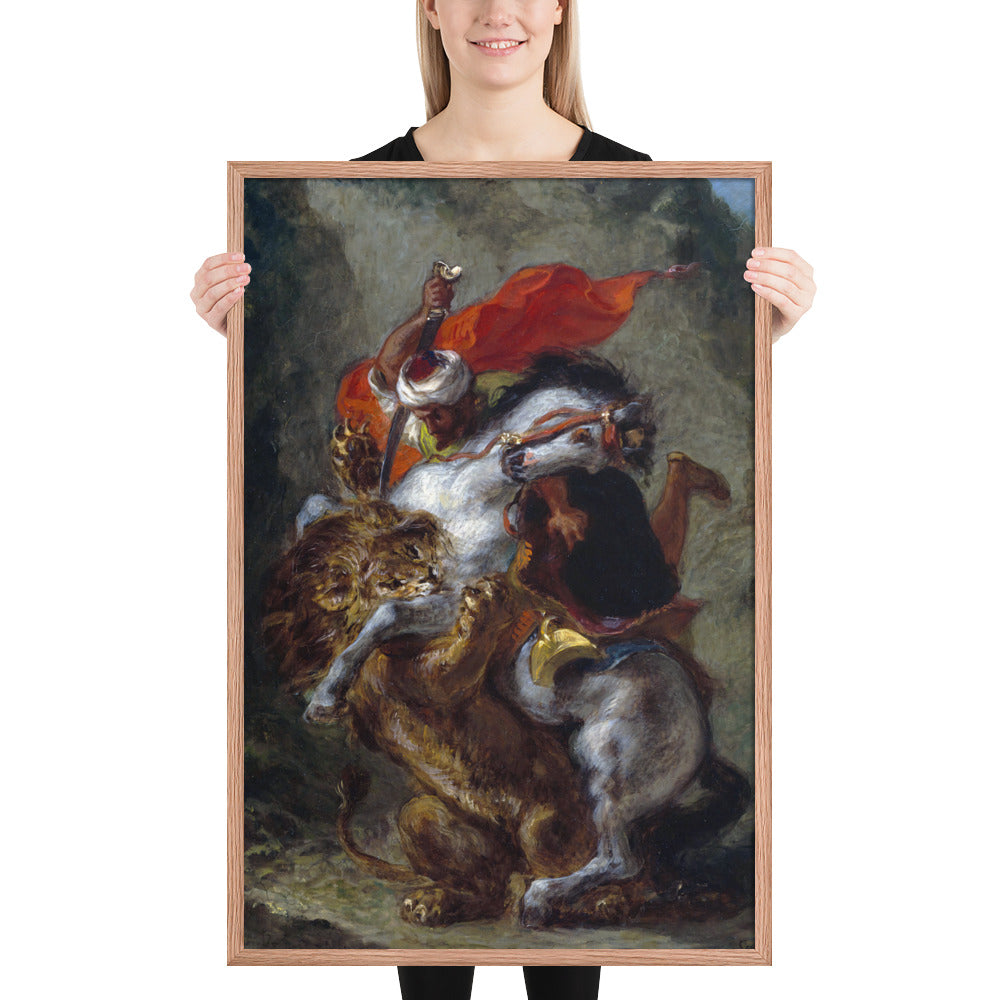 Arab Horseman Attacked by a Lion by Eugène Delacroix
