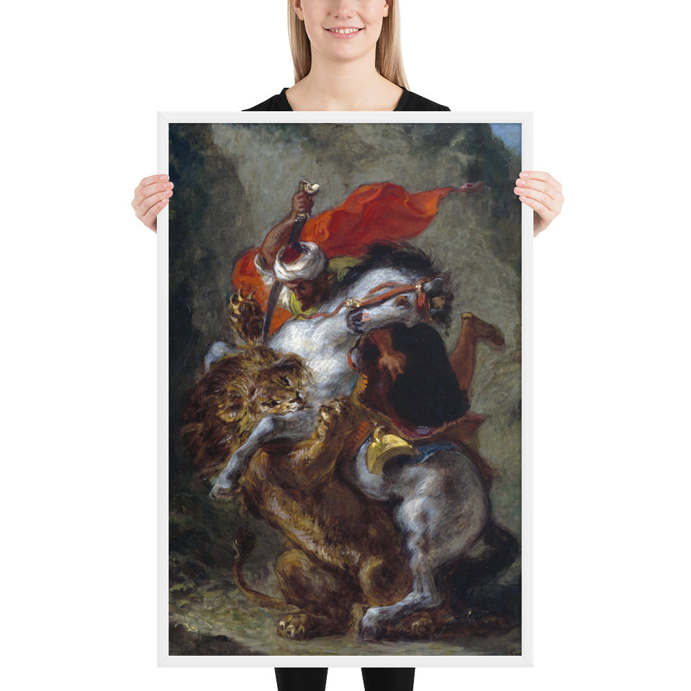 Arab Horseman Attacked by a Lion by Eugène Delacroix