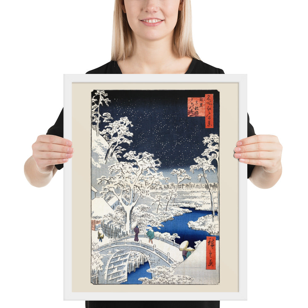 Drum bridge at Meguro and Sunset Hill by Utagawa Hiroshige