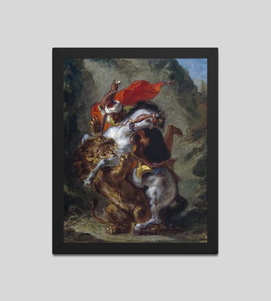 Arab Horseman Attacked by a Lion by Eugène Delacroix