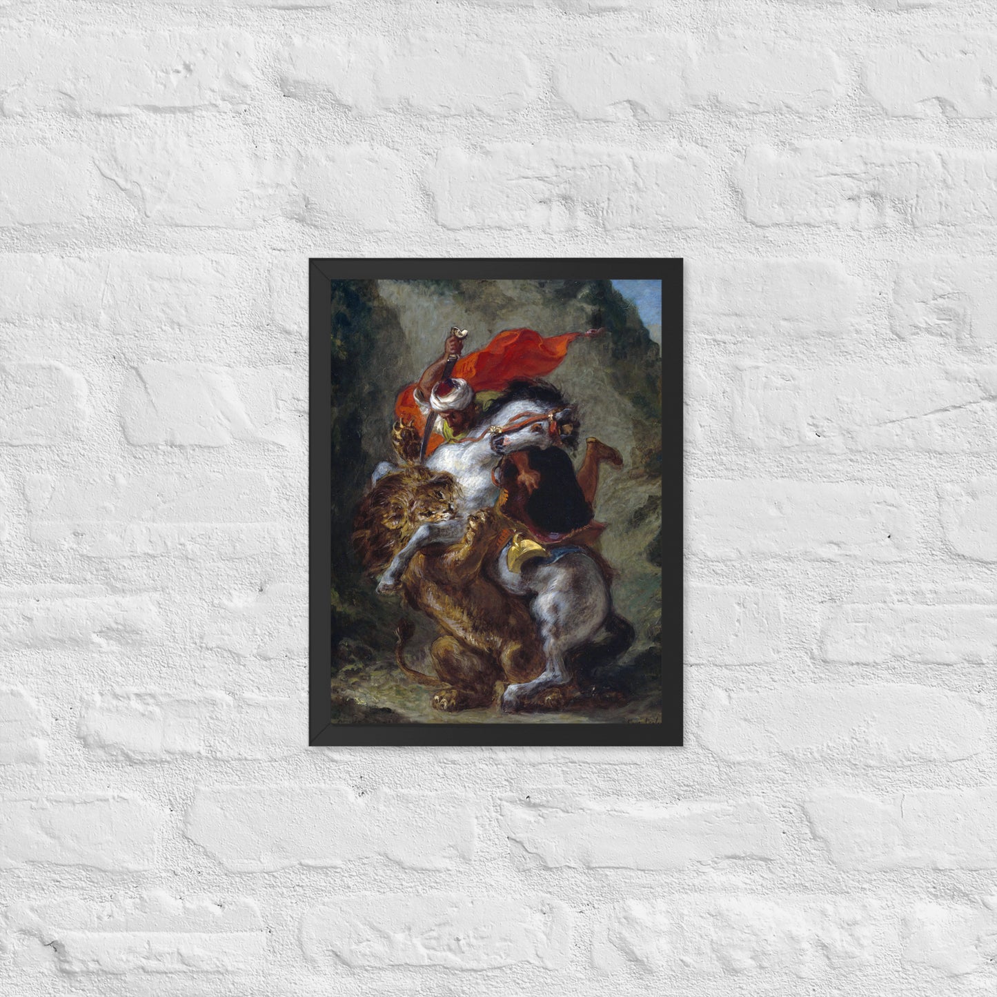 Arab Horseman Attacked by a Lion by Eugène Delacroix