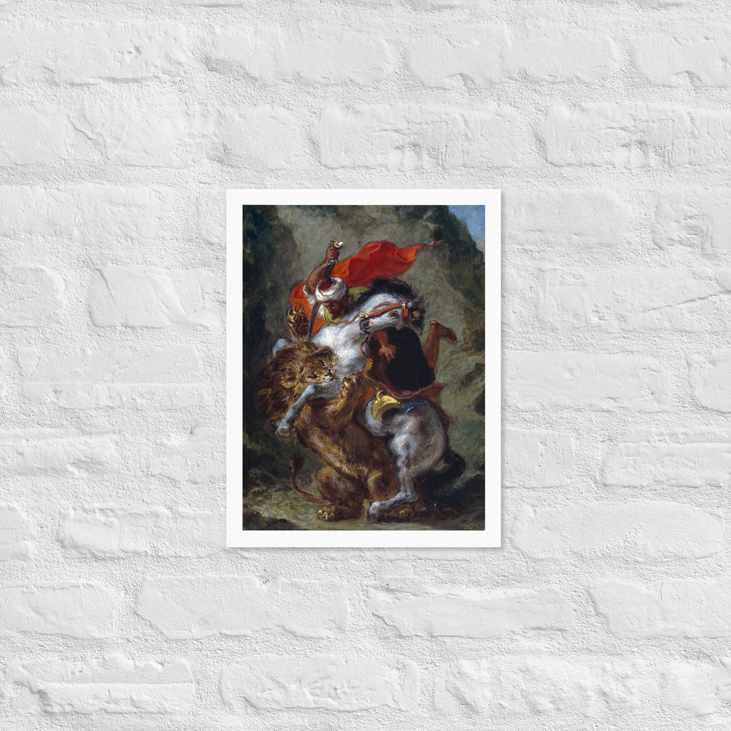 Arab Horseman Attacked by a Lion by Eugène Delacroix