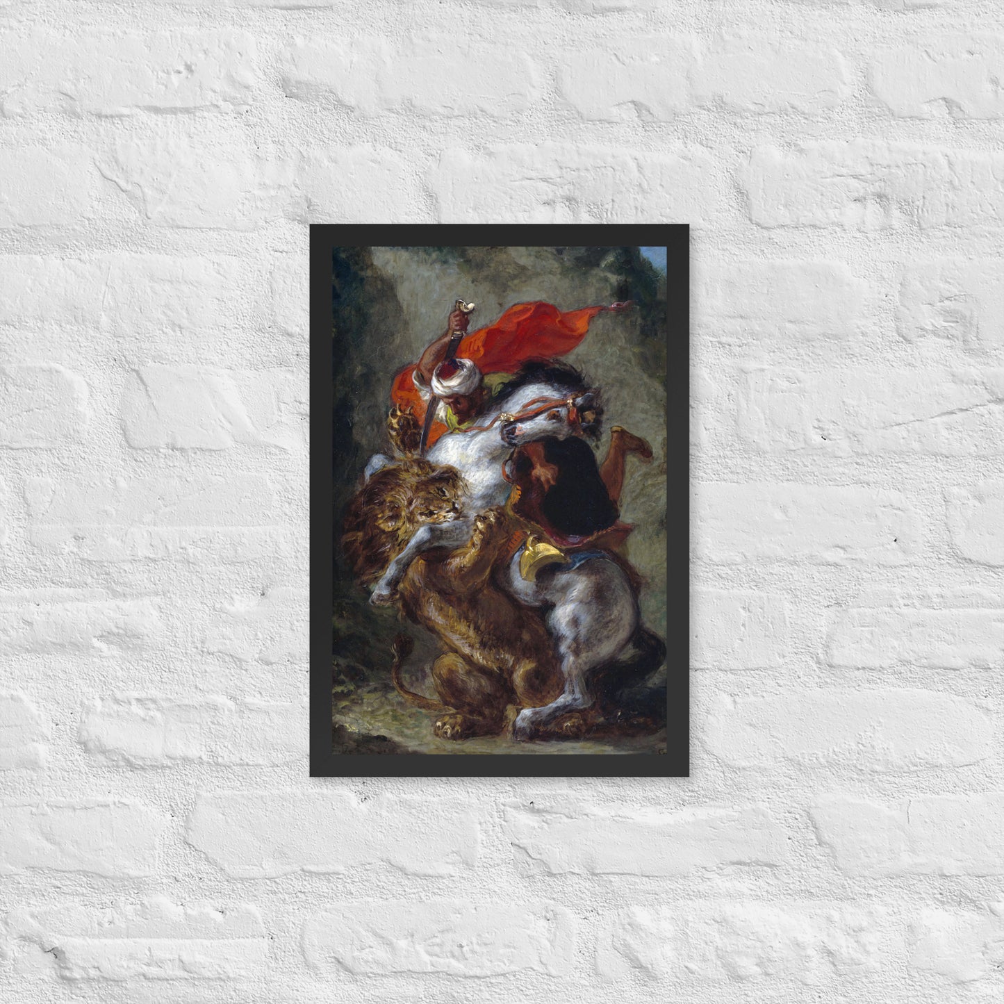 Arab Horseman Attacked by a Lion by Eugène Delacroix
