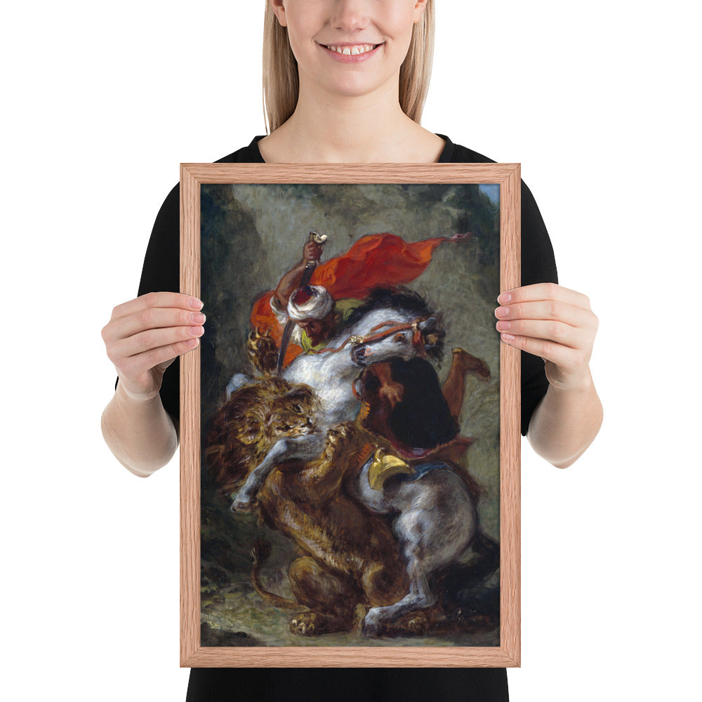 Arab Horseman Attacked by a Lion by Eugène Delacroix
