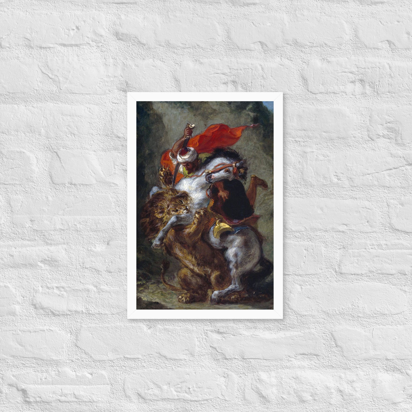 Arab Horseman Attacked by a Lion by Eugène Delacroix