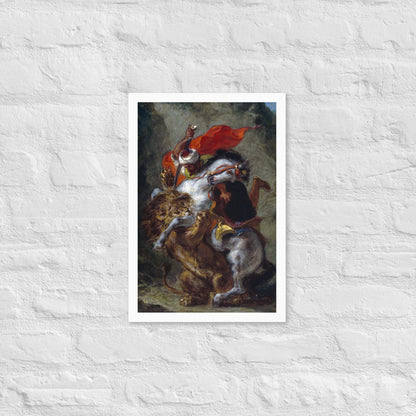 Arab Horseman Attacked by a Lion by Eugène Delacroix
