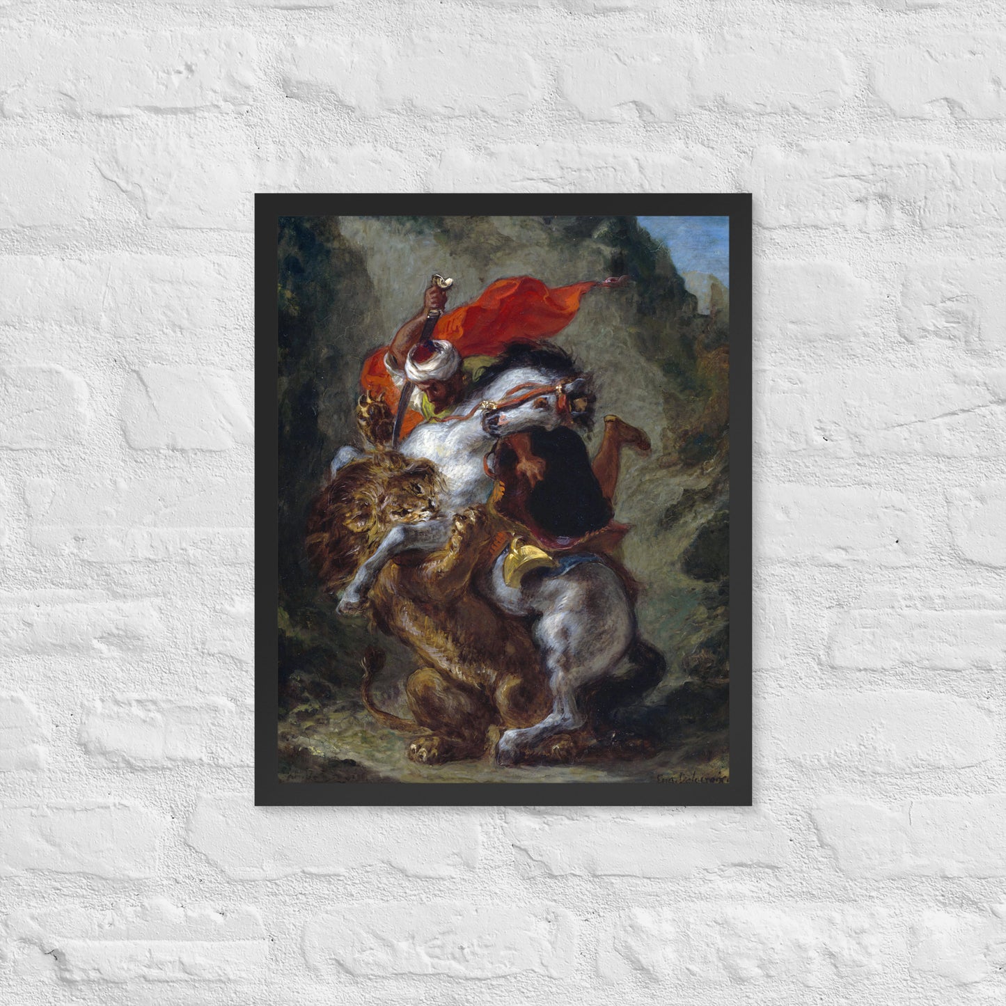 Arab Horseman Attacked by a Lion by Eugène Delacroix