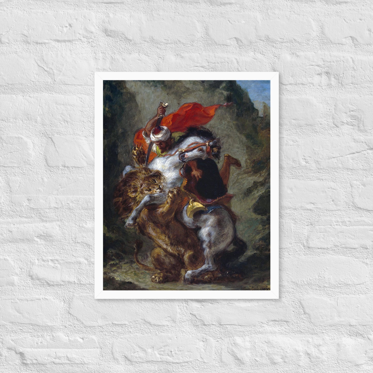 Arab Horseman Attacked by a Lion by Eugène Delacroix