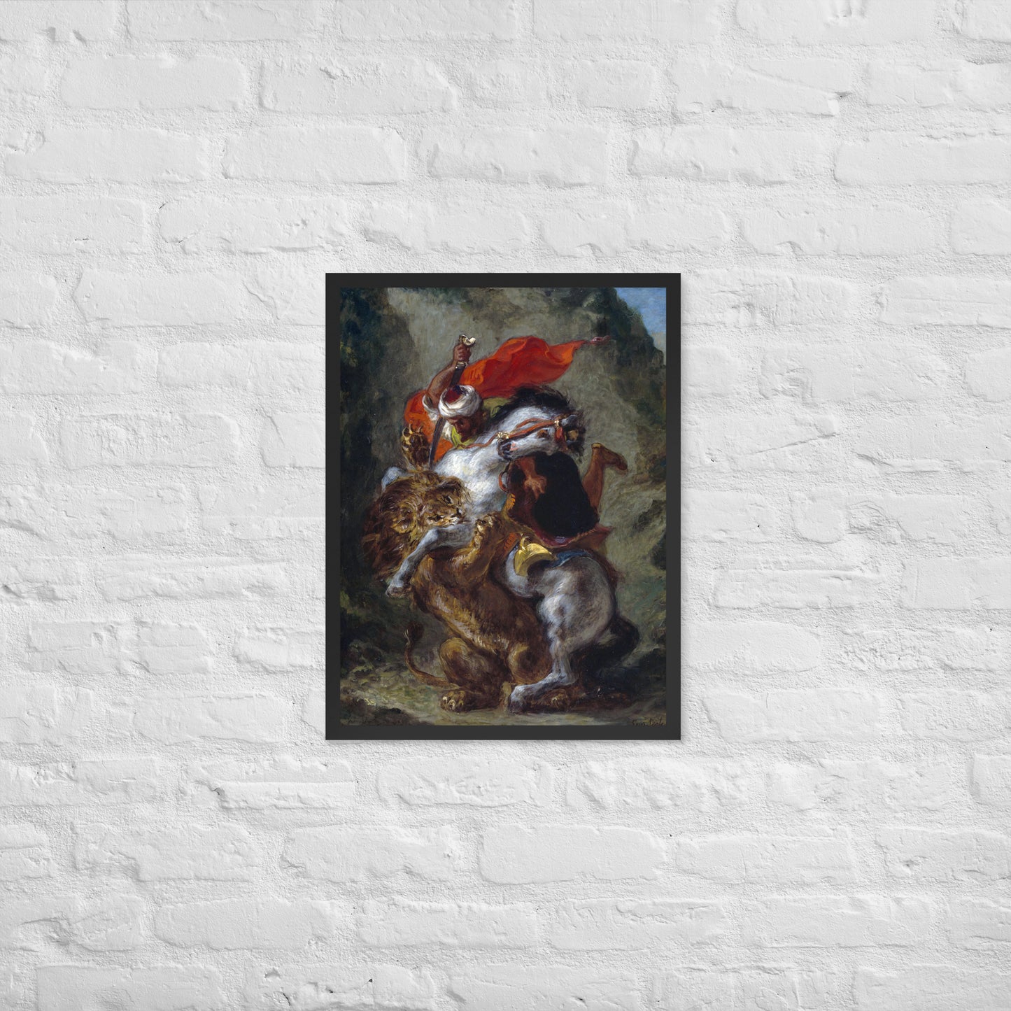 Arab Horseman Attacked by a Lion by Eugène Delacroix