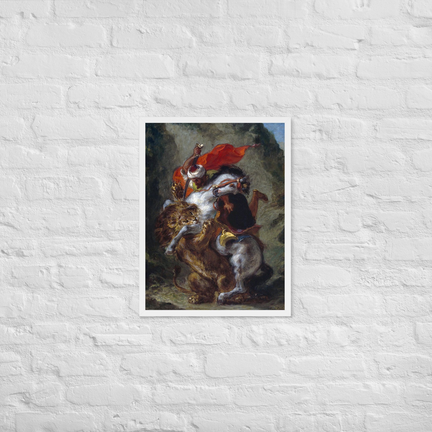 Arab Horseman Attacked by a Lion by Eugène Delacroix