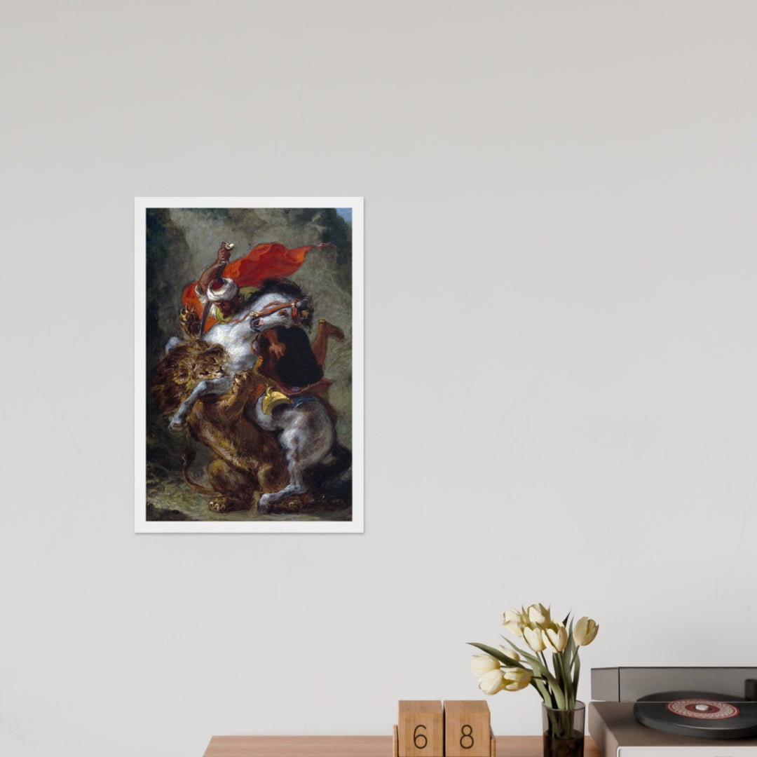 Arab Horseman Attacked by a Lion by Eugène Delacroix