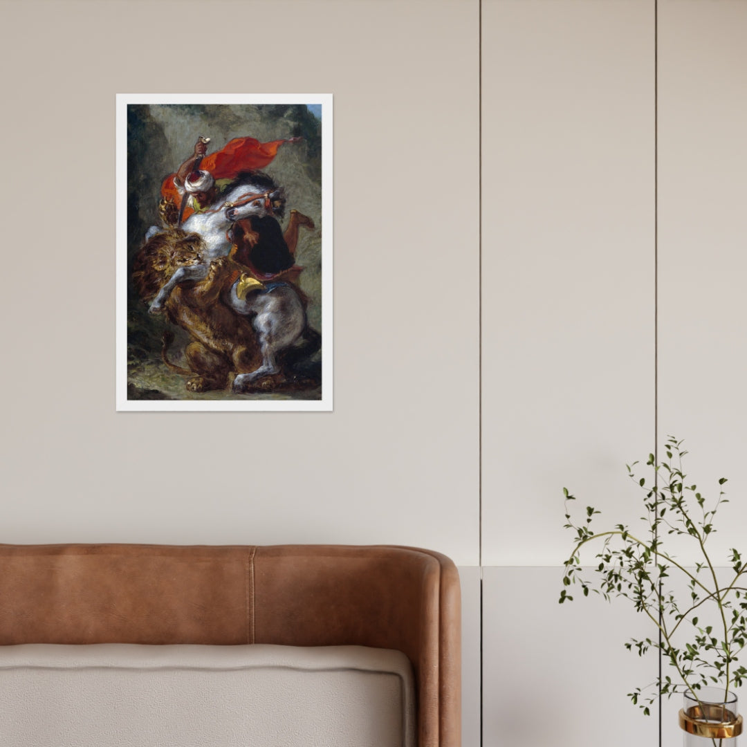 Arab Horseman Attacked by a Lion by Eugène Delacroix