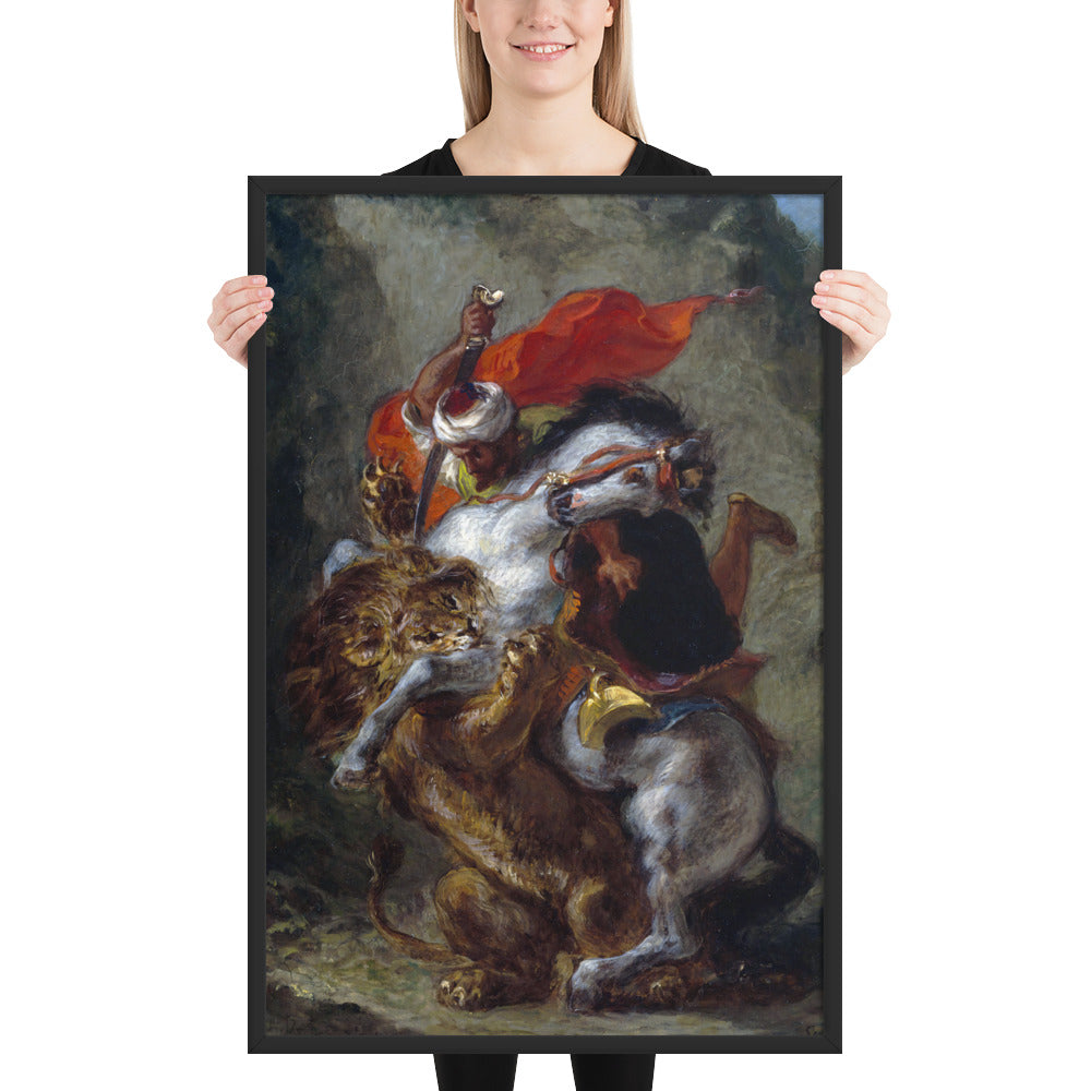 Arab Horseman Attacked by a Lion by Eugène Delacroix