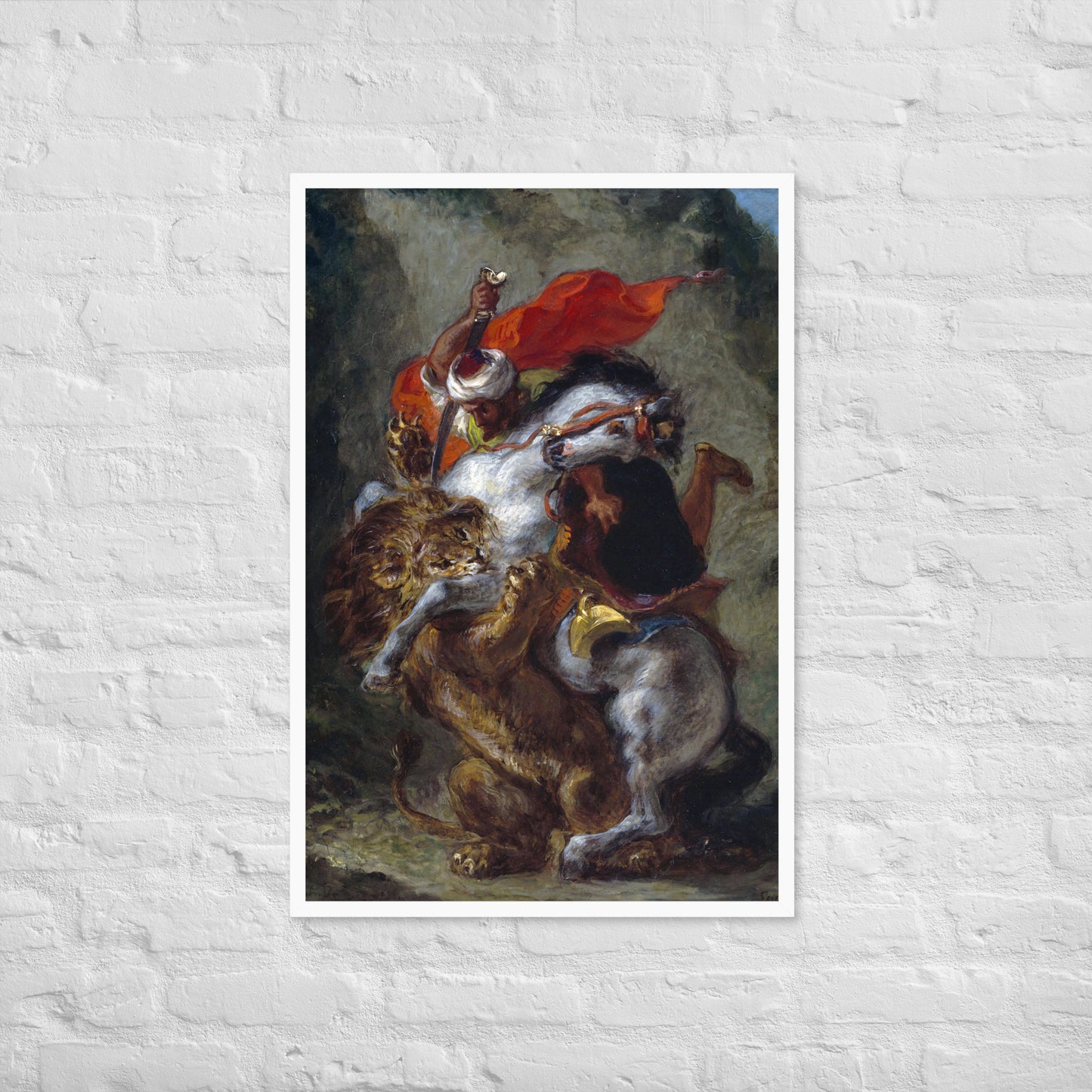 Arab Horseman Attacked by a Lion by Eugène Delacroix