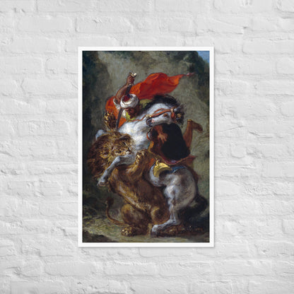 Arab Horseman Attacked by a Lion by Eugène Delacroix