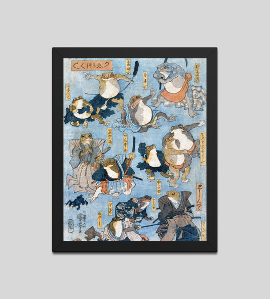 Famous Heroes of the Kabuki Stage Played by Frogs by Utagawa Kuniyoshi